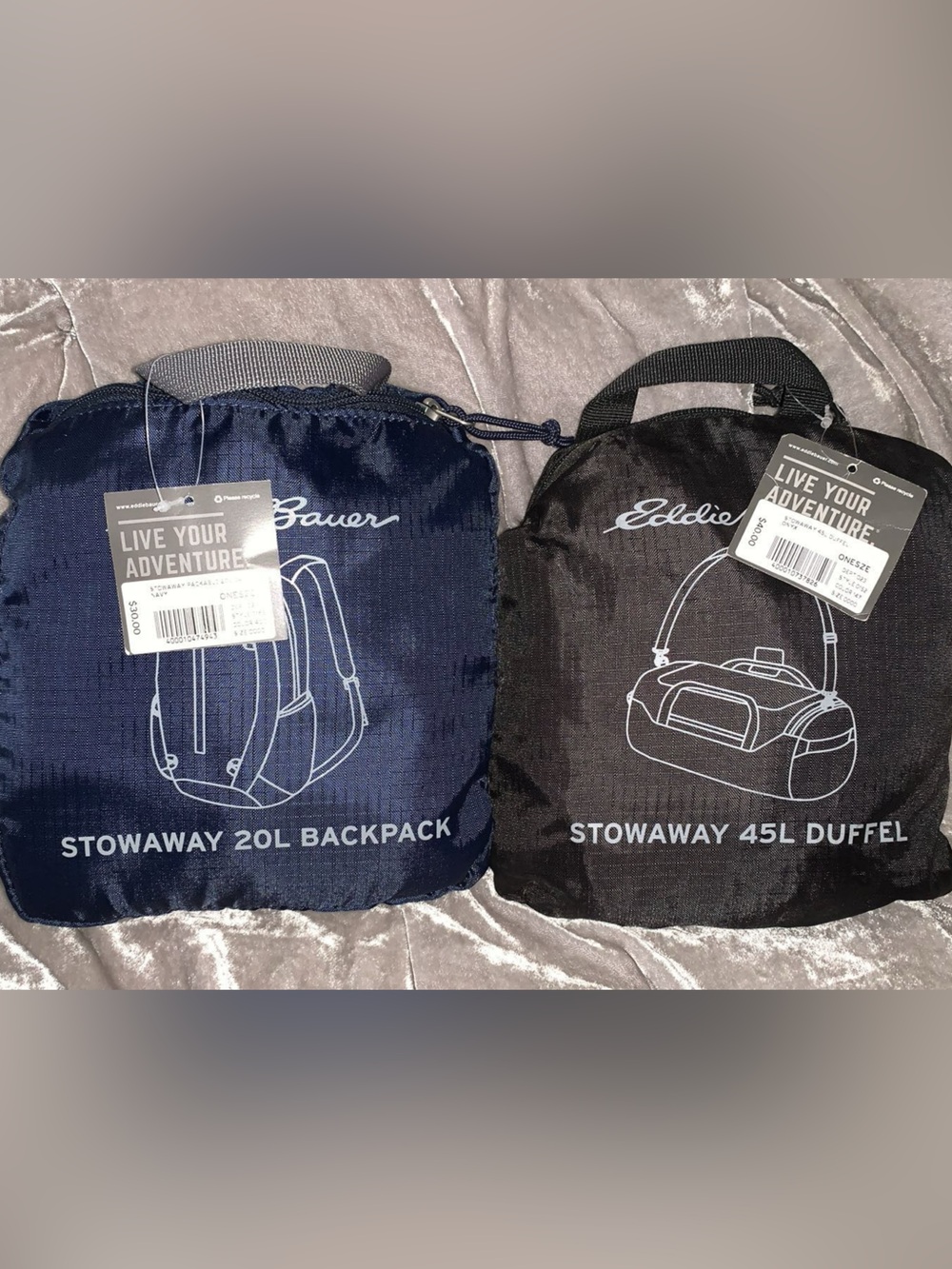 Eddie Bauer Navy and Black Stowaway Duffel & Pack Set